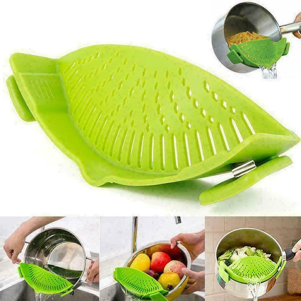 Pot-Drainer-Pan-Strainer-Silicon-Filter-Clip-On-Pot-Pan