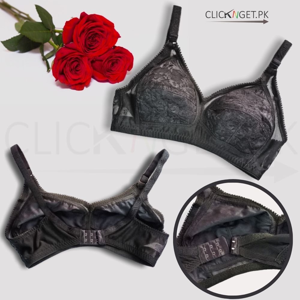 Buy CG-13 Non Padded Embroidered Net Bra-Floral Craft Jet Black in Pakistan