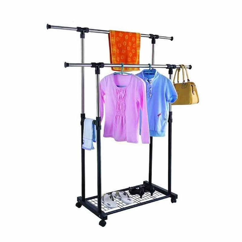 Stainless-Steel-Double-Pole-Cloth-hanging-Rack